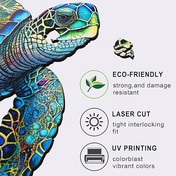Wooden Puzzles, Sea Turtle Jigsaw Puzzles 200 Pieces, Unique Shaped Wooden Puzzle for Adults and Kids, Ghristmas Gift Family Game 9.2 x 11.2 Inch