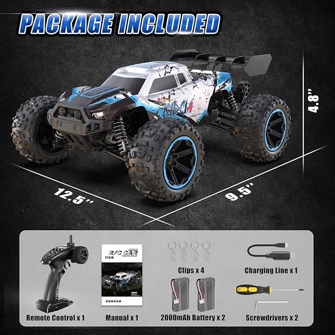 1:14 All Terrain RC Cars, 50 KPH High Speed 4WD RC Truck with 60 Mins Runtime, Fast Remote Control Car with 2S 2000 mAh Rechargeable Batteries, Off Road RC Cars for Adults and Teen Boy Gifts