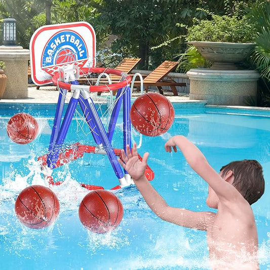 Swimming Basketball Hoop For Pool - Above Ground Floating Hoops with Backboard And 4 Balls,Summer Water Outdoor Indoor Games Set For Kids,Cool Family Play Fun Gifts Toy For Boys Girls Adults (Blue)