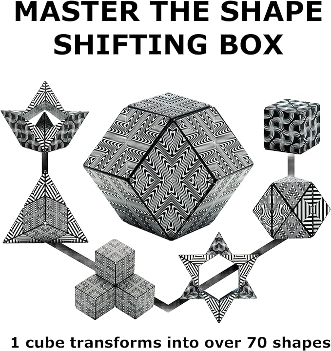 SHASHIBO Shape Shifting Box - STEM Magnetic Fidget Cube That Transforms Into Over 70 Shapes, Download Fun in Motion Toys Mobile App (Black & White)
