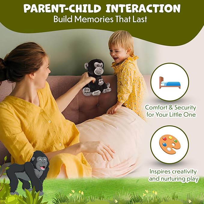 Mom and Baby Stuffed Animals for Boys & Girls, Safari Baby Shower Decorations, Nursery Decor, Zoo Animals for Toddlers, Quality Realistic Toys for Kids, Cute, Soft, Huggable, Squeezable (9.5" Gorilla)