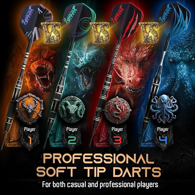 IgnatGames Darts Plastic Tip Sets - 6/12 Pack Soft Tip Darts for Electronic Dartboard with Brass Barels and Aluminum Shafts - 100 Extra Tips and 16 Flights, Wrench & Innovative Case