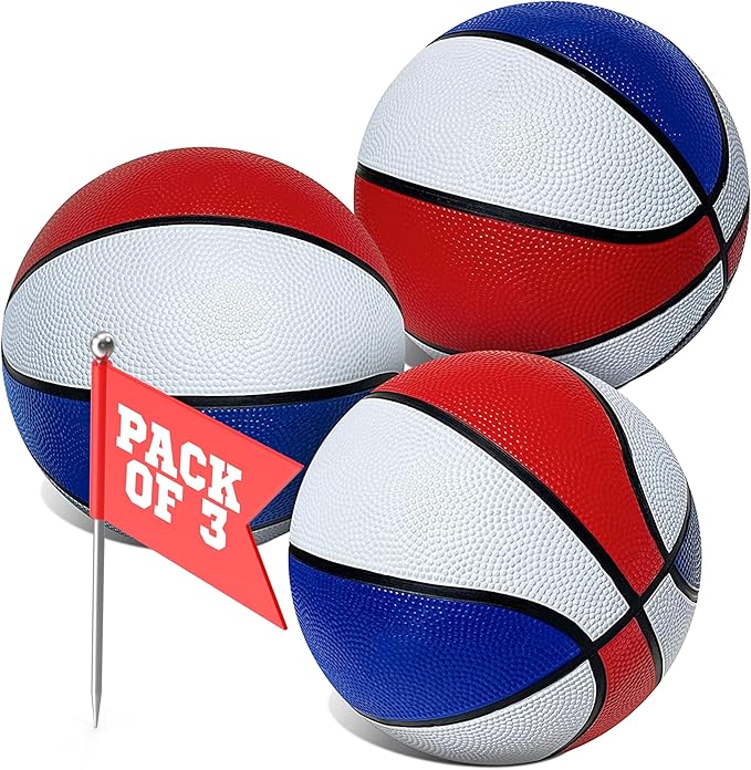 Botabee Red, White and Blue Mini Basketball Set Basketball Arcade Games - Size 3, 7” Junior Basketballs Suitable for Indoors, Outdoors and Arcade Basket Ball - 3 Pack