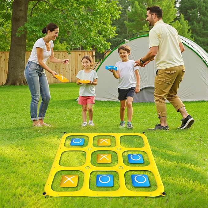 JOSEN Sprinkler for Kids, 60" x 60" Outdoor Water Play Splash Pad with Tic Tac Toe Game for Kids & Adults - Summer Backyard Fun, Giant Sprinkler Water Toy for Family Parties - Yellow
