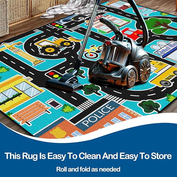 Car Rug Play Mat - Kids Play Carpet City Life Road Map Rug Educational Traffic Track Car Mat for Kids Toy Cars Carpet for Bedroom Playroom Classroom Decor 2.5x4 Feet