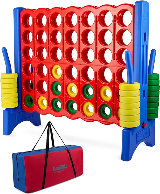 Giant 4 in a Row Connect Game + Storage Carry Bag - 4"-Feet Wide X 3.5"-Feet Tall - Oversized Jumbo Sized Entertainment for Outdoor/Indoor Play for Kids & Adults - Durable Waterproof - UPDATED VERSION