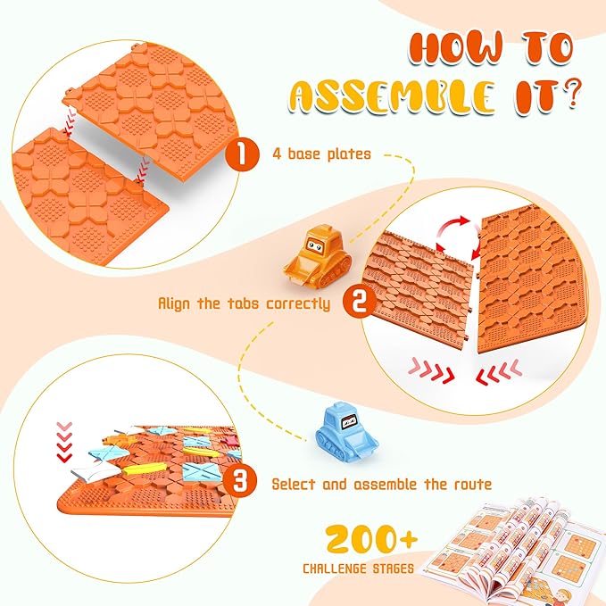 Road Builder Kids Logic Toys: Large Puzzle STEM Board Games, Educational Montessori Toys Birthday Gifts for Age 4-8 Year Old (Orange)