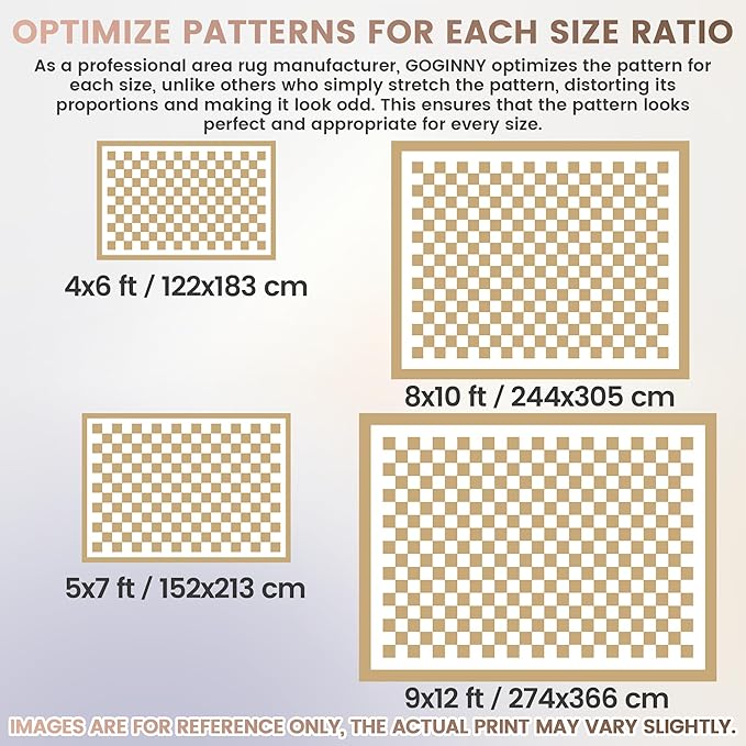 Washable 9x12 Checkered Area Rug for Living Room, Tan Brown Checkerboard Modern Boho Large Rugs, Ultra Thin Low Pile Lightweight Indoor Carpet with Non-Slip Backing for Bedroom Kids Nursery Play Room