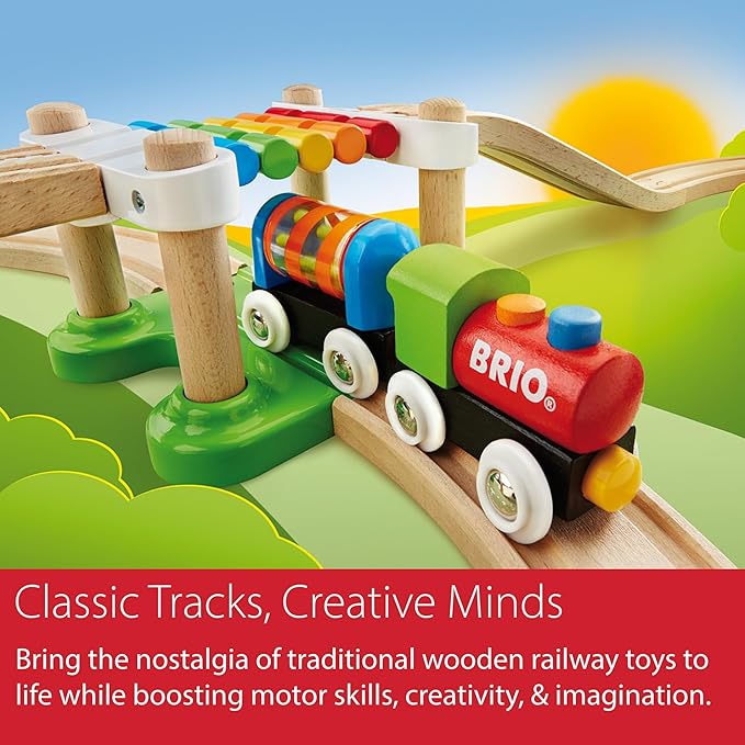 BRIO My First Railway Beginner Pack - 18-Piece FSC-Certified Wood Train Set - Compatible with All BRIO Sets - Includes Rainbow Bridge & Rattle Wagon - Safe Play - Toddlers Ages 18 Months & Older