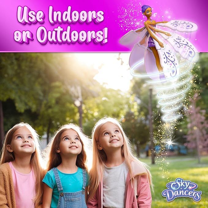 Sky Dancers Purple Licious– The Original Flying Doll Toy – Pull String Powered, Use Indoors or Outdoors, No Batteries Required, Gift for Kids 6+