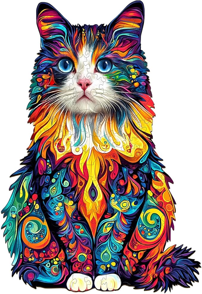 Wooden Puzzles for Adults, Wooden Jigsaw Puzzles for Adults Kids, Colorful Ragdoll Cat-2 Unique Shaped Wood Puzzles Adult, Creative Birthday Gifts for Friends Family Game (11.4 * 7.8in 135pcs)