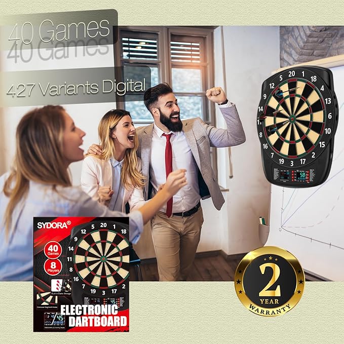 Electronic Dartboard Set with Colorful LED Displays, Soft Tip Cricket Dart Board AC & Batteries - Including 6 Darts, 130 Tips,6 Integrated Dart Tail, 2.5m Extended Power Adapter