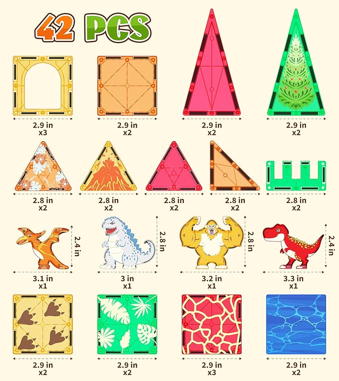 Dinosaurs Toys Magnetic Tiles for Kids 3-5, Dino,King Kong and Godzilla Animals World Construction Tile for Toddlers Ages 5-7, Magnet Building Blocks for Boys Girls Ages 3+ 4-8 8-12 Year Old