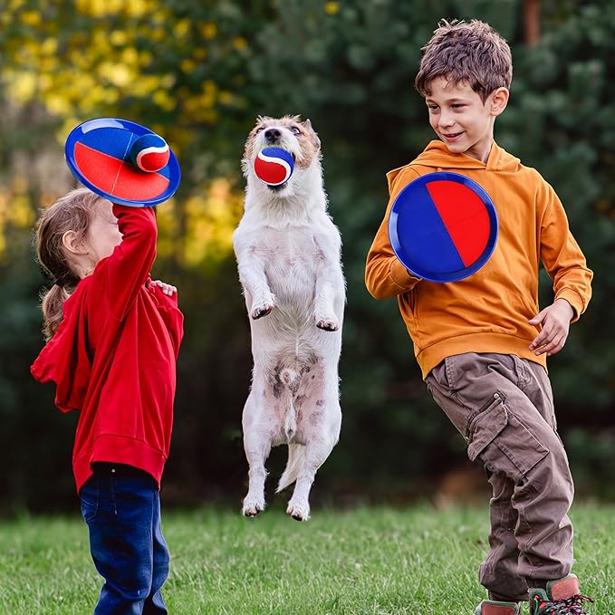 EVERICH Upgraded Toss and Catch Ball Game Set - Indoor and Outdoor Games for Kids 3-12, Beach Sand Pool Water Toy Includes 4 Paddles 4 Sticky Balls, Easter Basket Stuffers Boys Girls Birthday Gifts