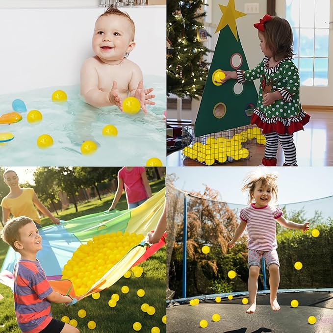 Ball Pit Balls 100 Phthalate Free BPA Free Crush Proof 2.16 Inches Plastic Balls for Ball Pit Ideal Gift for Toddlers Babies Kids Pool Water Toys Play Tent, Yellow