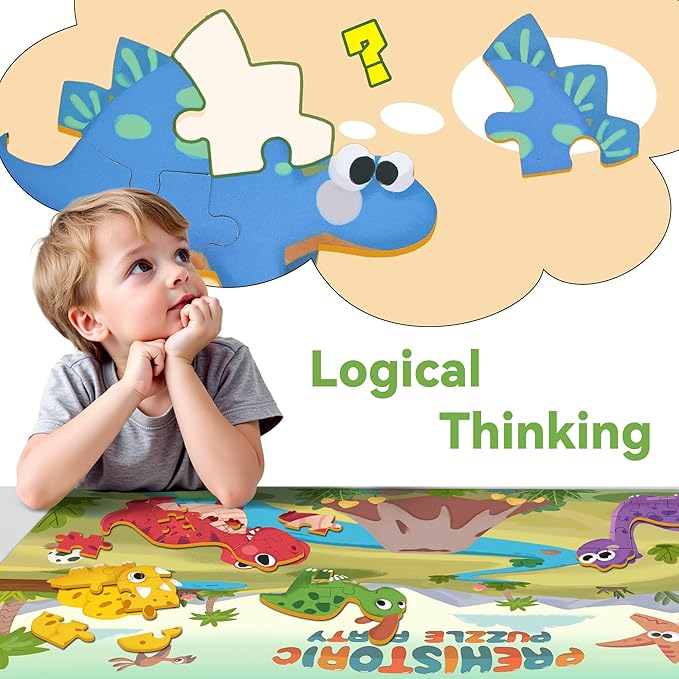 iPlay, iLearn Floor Puzzle for Kids Ages 3-5 4-6, Dinosaur Jigsaw Puzzle, 52Pcs Wooden Jumbo Dino Animal Puzzles Game, Toddler Educational Learning Toy, Preschool Birthday Gifts for Boy Girl Child