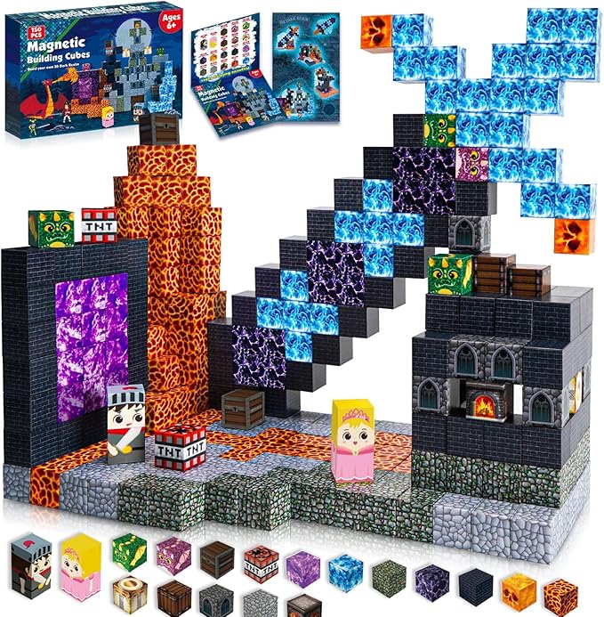 Magnetic Blocks - 150 PCS Build Magnetic Dark Castle Sword Domain World - Magnetics Construction Cube Toys - STEM Montessori Sensory Toys for Toddlers 6 7 8 9 10 Year Old Boys & Girls