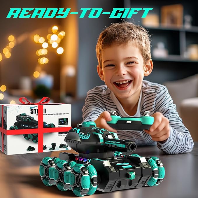 Remote Control Car for Kids, RC Cars Toys for Ages 8-13, 2.4GHz 360° Rotation 6WD RC Stunt Car Water Bomb Toy Birthday Gifts for 6 7 8 9 10 11 12 Year Old Boys Girls (Green)