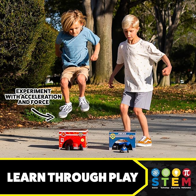 Stomp Rocket Original Stomp Rescue Racers - Dueling Race Cars for Kids - 1 Firetruck, 1 Police Car, 2 Launch Pads and 2 Tunnels - Fun Toy and Gift for Boys or Girls Age 5+ Years Old - STEM Toy