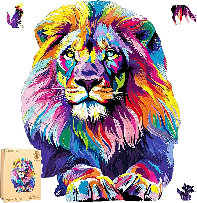 Wooden Puzzles for Adults, Lion Jigsaw Puzzles 200 Pieces, Unique Shaped Puzzle for Adults and Kids, Ghristmas Gift Family Game 10.8 x 11.2 Inch