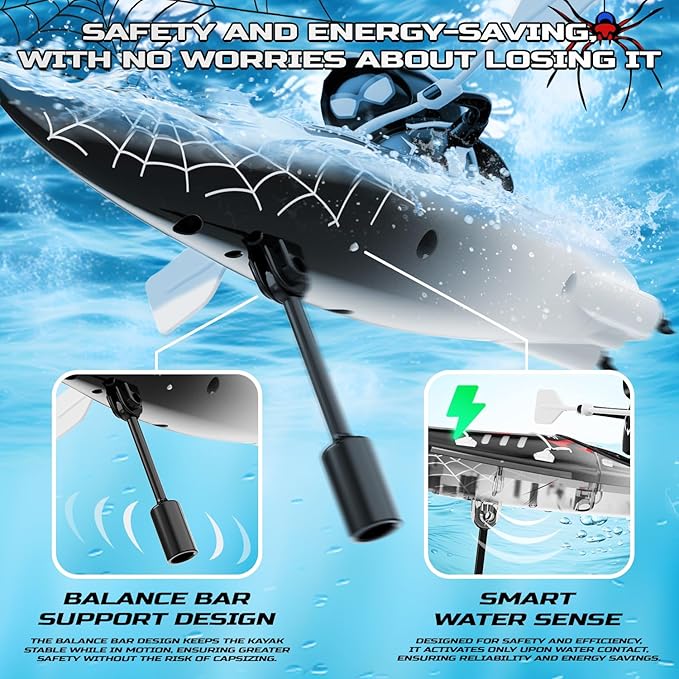 DEERC Remote Control Boat for Kids,RC Spider Kayak Boat Toys for Pool,Lake,Bathtub with Light Summer Outdoor Water Toys Never Capsize Gift for Kids Boys Girls