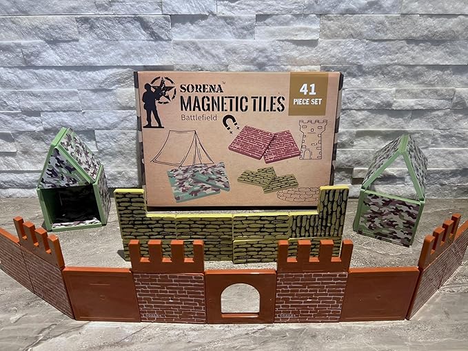 Military Battlefield Magnetic Tiles Building Blocks - Army War Themed Playset for Imaginative Military Building and Learning - STEM Education Toy WW1 WW2 - Great Birthday Gift for Boys