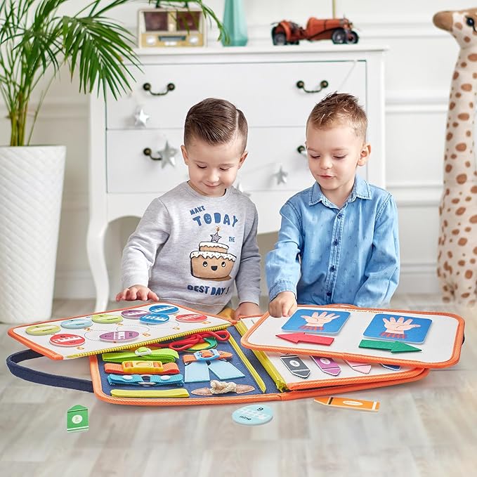 Freebear Busy Board, Toddler Travel Toys, Sensory Toys for Toddlers 2 3 4, Montessori Learning Toys for Toddlers Activities Board, Educational Toys for 2 3 Year Old Boys Girls Gift, Dark Blue Medium