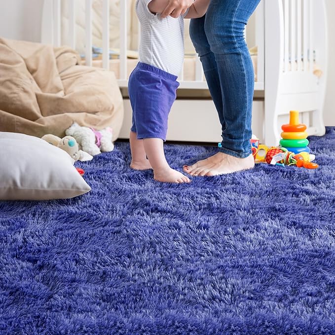 Ompaa Fluffy Runner Rugs, 2x6 Feet Navy Blue, Super Soft Shaggy Carpet Fuzzy Long Fur Rug for Bedroom Living Room Dorm, Plush Kids Playroom Baby Girls Nursery Decor Mats