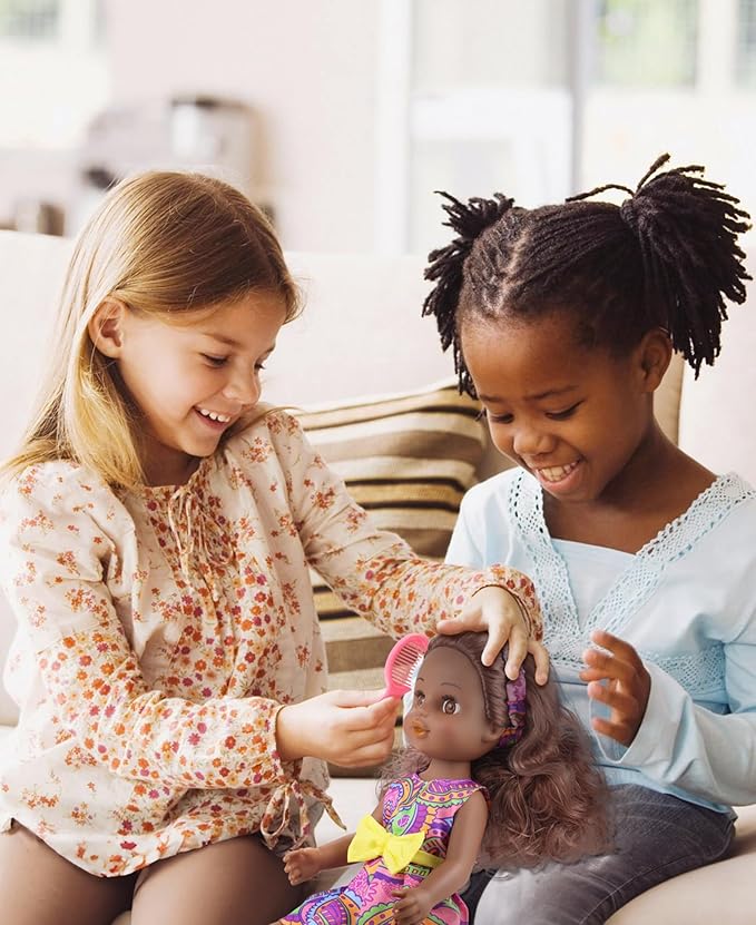 GAGAKU Black Doll for Girls, 14" Black Dolls Set for Toddlers Kids 1 2 3 4 5 6 Years Old, Black Girl Baby Doll with Hair to Comb, Including Doll Dress Clothes Outfits Hair Accessories