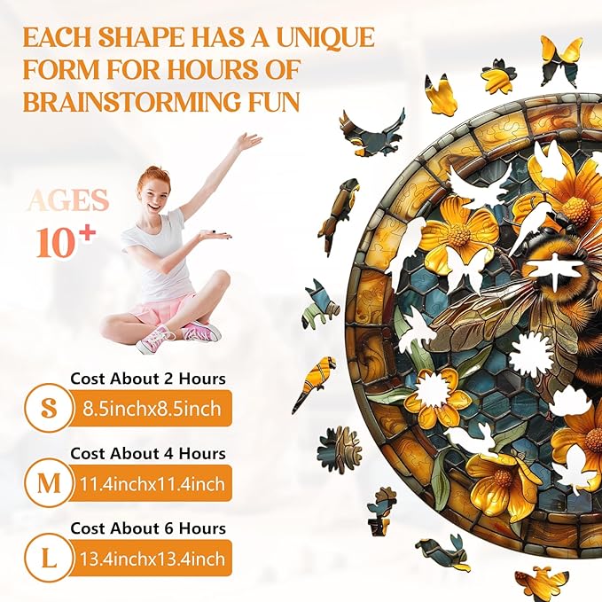Wooden Puzzles for Adults, Wooden Jigsaw Puzzles for Adults Kids, Leisurely Bee Unique Shaped Wood Puzzles Adult, Creative Birthday Gifts for Friends Family Game (13.4 * 13.4in 300pcs)