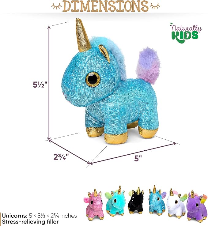 Naturally KIDS Stuffed Animal, Toddler Gifts for Boys, Girls, Plush Unicorn Toys Set 6