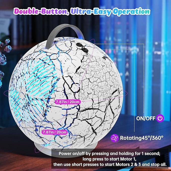 Bubble Machine for Kids Toddlers,45°/360° Automatic Rotation Spherical Bubble Maker Toy with RGB Light,Rechargeable Type-C Charge Bubble Blower,Outdoor Wedding Party Birthday Gifts (White Crack)
