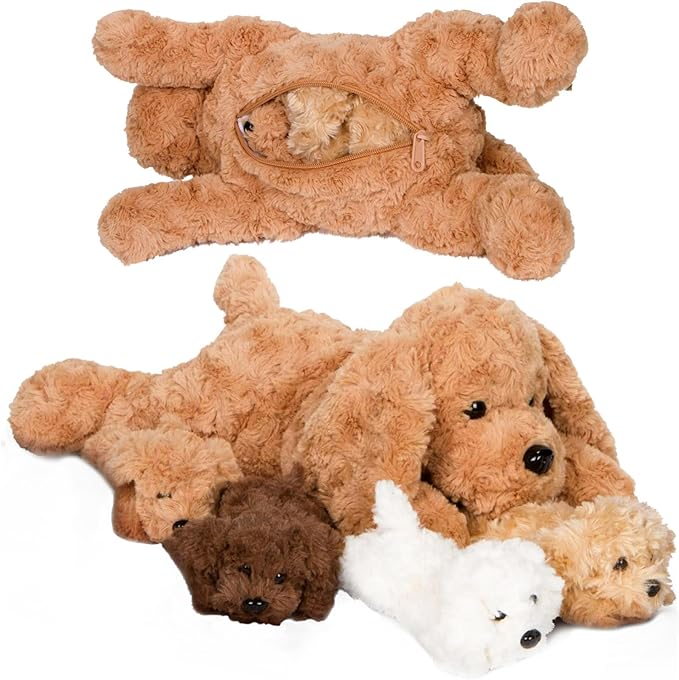 PixieCrush Adopt Me Dog Stuffed Animals for Girls Ages 3 to 8- Mommy Labradoodle with Four Puppies- Magical Dog Pillow Plushie - Enchanting Toy Dogs Surprise for Imaginative Play