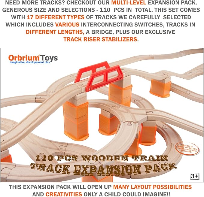 Toys 110 Pcs Wooden Train Track Expansion Pack Compatible with Thomas Wooden Train, Brio, Thomas The Tank Engine