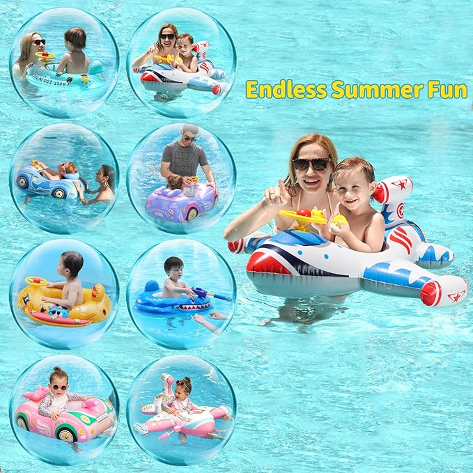 Swimbobo Toddler Pool Float with Seat Boat Inflatable Ride-on Car for Kids Outdoor Toys