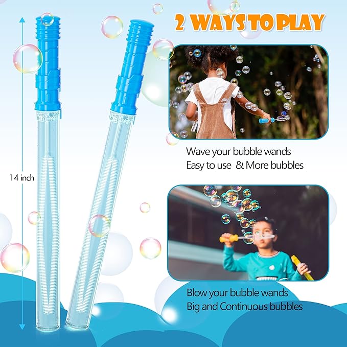 30 Pack 14’’ Big Bubble Wands, 8 Colors 1 hole wands x30 for Summer Toy, Outdoor/Indoor Activity, Easter, Birthday, Graduation, Bubbles Party Favors for Kids