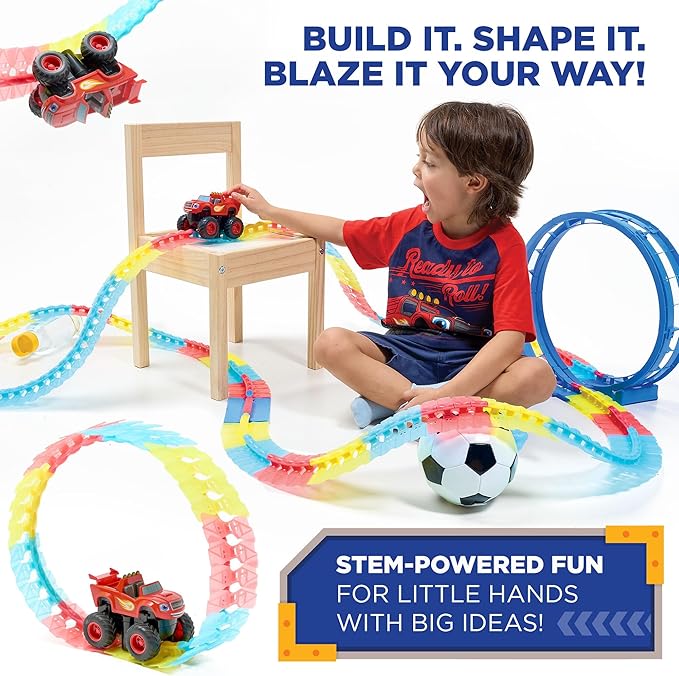 Blaze and The Monster Machine Race Track Set - 117-Piece STEM Playset with Flexible Glow Tracks - Official Nickelodeon Toys for Kids Ages 3 to 8 - Birthday Gifts for Boys & Girls by JitteryGit