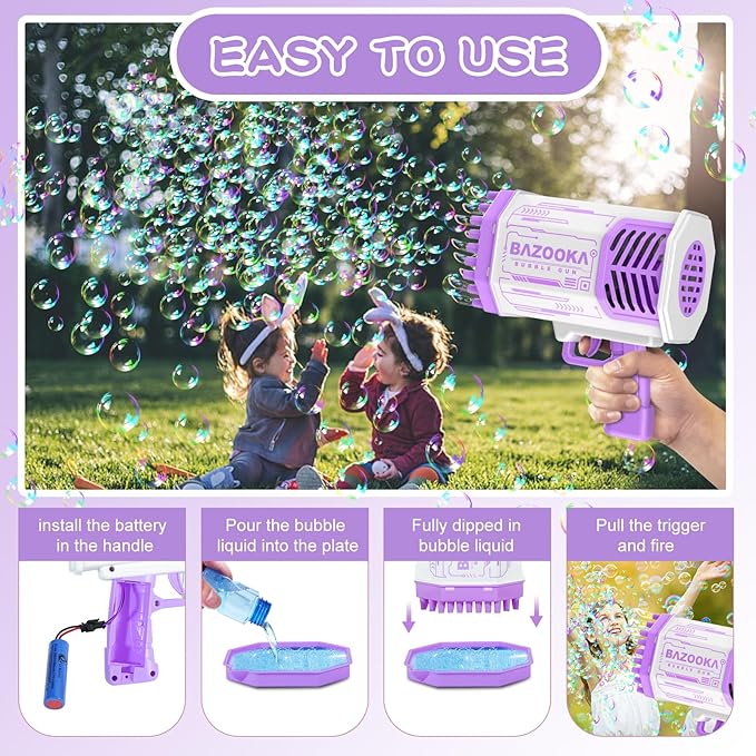 Bubble Gun, 69 Holes Bubble Machine Bubbles Kids Toys for Boys Girls Age 3 4 5 6 7 8 9 10 11 12 Year Old, Summer Outdoor Toy Birthday Wedding Party Favors Gifts