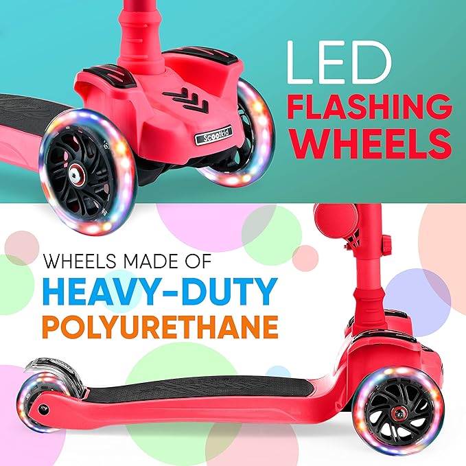 Hurtle 3-Wheeled Scooter for Kids - Wheel LED Lights, Adjustable Lean-to-Steer Handlebar, and Foldable Seat - Sit or Stand Ride with Brake for Boys and Girls Ages 1-14 Years Old