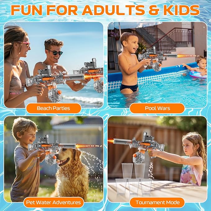 Electric Water Gun for Adults Kids, Automatic Squirt Watergun Pistol with Led Lights, Summer Outdoor Pool Beach Party Toys, UMP45 Black