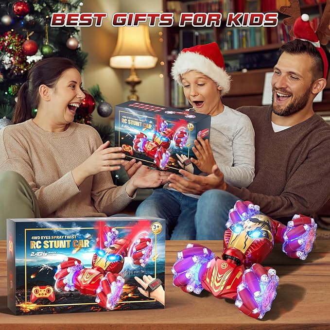 Remote Control Car Gesture Sensing RC Stunt Car Toys for Kids Age 3-12 with Eyes Spray & Light & Music, 2.4GHz 4WD Drift Hand Controlled RC Cars Off road for Rotating, Birthday Gift for Boys Girls
