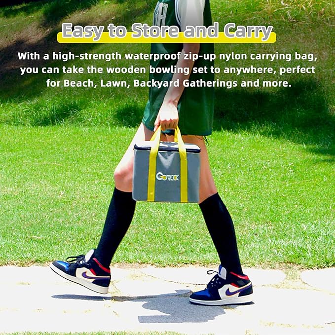 Gorock Numbered Block Toss Games, Wooden Bowling Throwing Game Set with Scoreboard & Carrying Bag, Giant Outdoor Backyard Lawn Games for Kids Adults Family