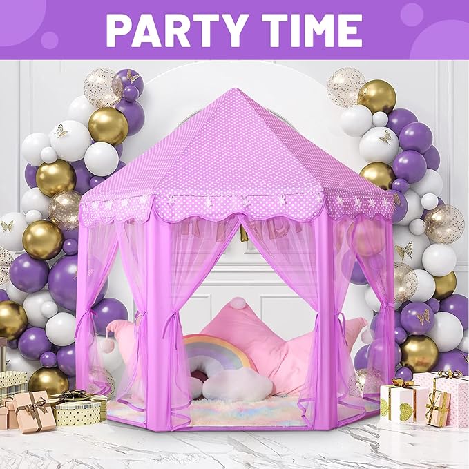 Princess Tent for Girls Indoor: with Rainbow Rug, Star Lights - Purple Play Tent for Kids, Girls Toys for Indoor Princess Games