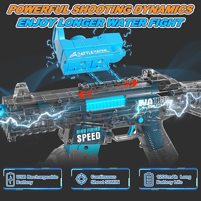 2 Pack Electric Water Guns for Adults Kids Automatic Squirt Water Gun High Capacity Water Gun Ultimate Battle Powerful Water Blaster Up To 33 FT Long Range Summer Outdoor Beach Swimming Pool Water Toy