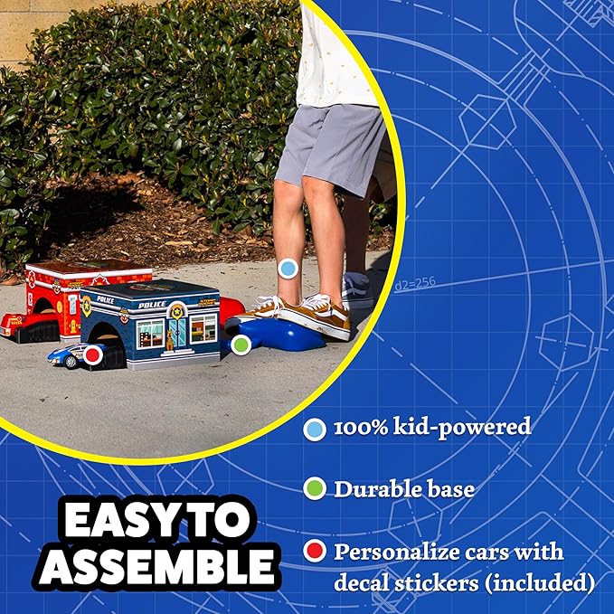 Stomp Rocket Original Stomp Rescue Racers - Dueling Race Cars for Kids - 1 Firetruck, 1 Police Car, 2 Launch Pads and 2 Tunnels - Fun Toy and Gift for Boys or Girls Age 5+ Years Old - STEM Toy