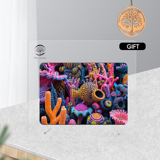 Wooden Jigsaw Puzzle for Adults and Kids Unique Shape Wood Colorful Beautiful Box Fun Challenge Brain Health Family Game Creative Gift for Friends Rompecabezas Madera(Coral Reef 200pcs)