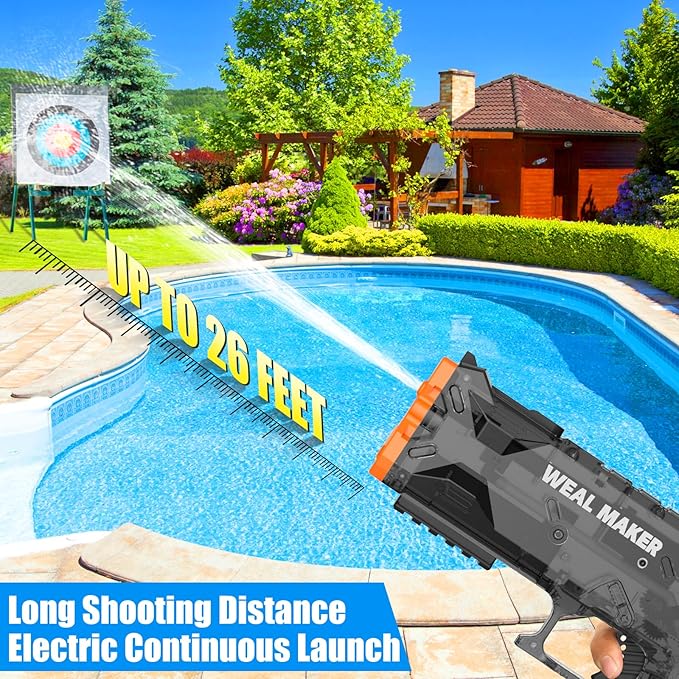 2 Pack Stronger Electric Water Gun for Kid/Aldult,Transparent Automatic Squirt Guns High Powered IP67 Waterproof, Water Guns with 400 Ammos for Outdoor Summer Beach Pool (Blue+Black)