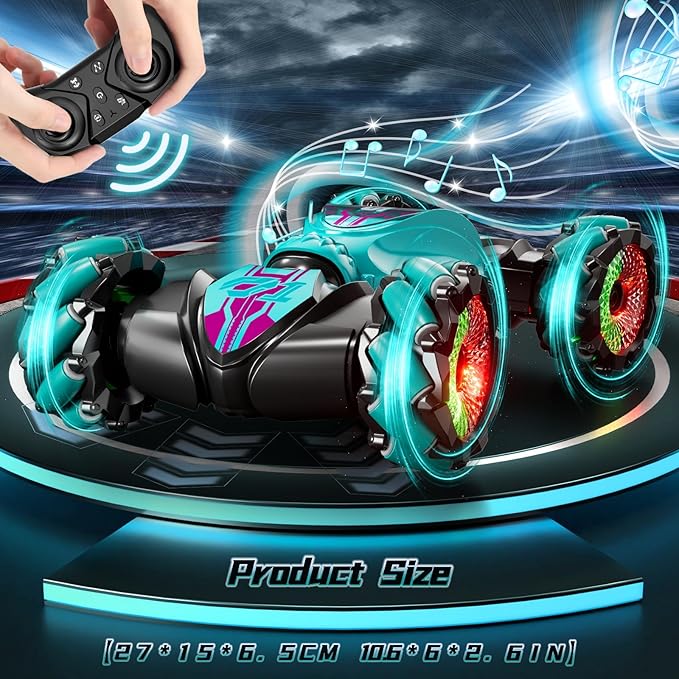 Gesture Sensing Rc Stunt Car, Hand Controlled RC Car Toys, 2.4GHz 4WD Gesture Sensing RC Car with Light & Music, 360° Rotation Remote Control Twist Cars for Boys Girls 8+yr, Birthday Gifts for Kids