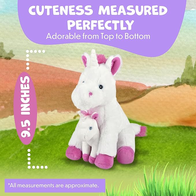Mom and Baby Stuffed Animals for Boys & Girls, Safari Baby Shower Decorations, Nursery Decor, Zoo Animals for Toddlers, Quality Realistic Toys Kids Will Love, Soft, Huggable, Squeezable (9.5" Unicorn)