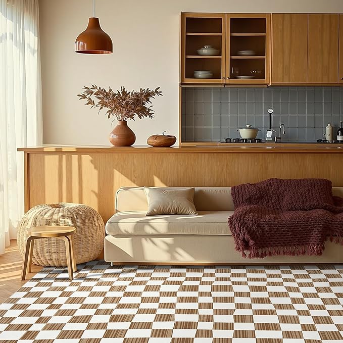 jinchan 8x10 Brown Checkered Area Rugs for Kids Room - Machine Washable Rug Modern Neutral Geometric Lattice Soft Non-Slip Carpet for Nursery Playroom Living Room Bedroom Dining Room Home Office